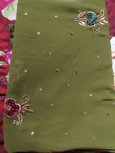 Olive Green Embroidered Saree