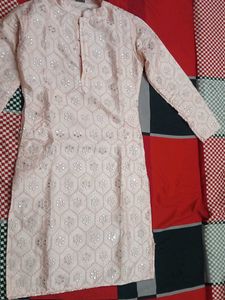 Peach Mirror Work Kurta