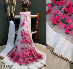 white Net embroidery saree