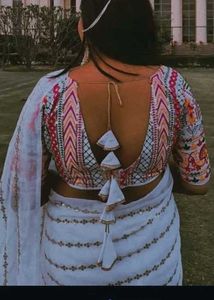 Elegant White Saree with Embroidered Blouse