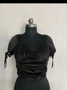 Black Ruched Crop Top