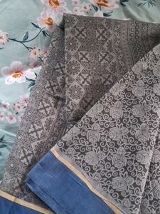 Cotton blend Grey Floral Saree