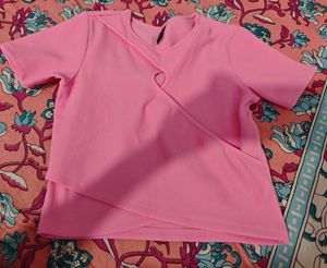 Pink Ribbed Crossover Tee