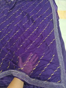 Vibrant Purple Saree with Gold Stripes