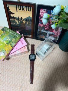 Stylish Digital Watch with Brown Leather Strap