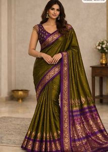 Elegant Olive Green Silk Saree