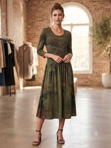 Green Floral Print Midi Dress