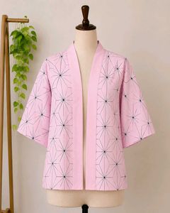 Pink Geometric Print Kimono Style Shrug