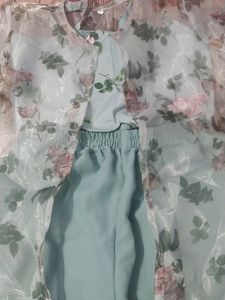 L Size Crop Top With Plazoo And Long Coat Plazo