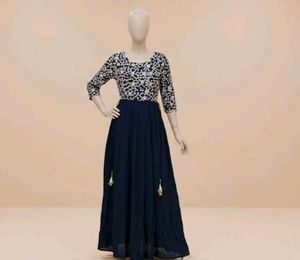Navy Blue Embroidered Gown