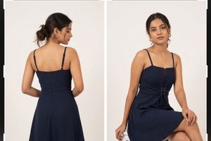 Navy Blue Lace-Up Mini Dress