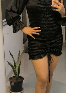 Chic Black Off-Shoulder Smocked Dress