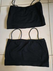 Black Ribbed Crop Tops (Set of 2)