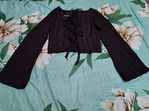 Shein Burgundy Tie-Front Knit Top