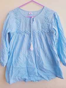 Cute Blue Tunic Top with Embroidery
