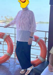 Pink Polka Dot  Blouse With Ruffle Sleeves