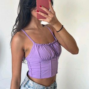 15279. Cute Lavender Ruched Crop Top