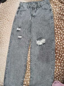 Distressed Grey Wide Leg Jeans