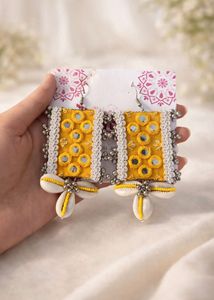 Handmade Bohemian Yellow Mirror Work Earrings Comb