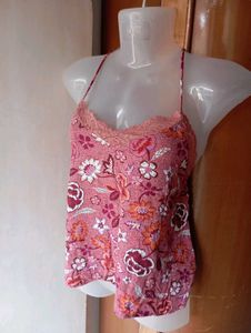 Floral Lace Trim Cami Pajama Top