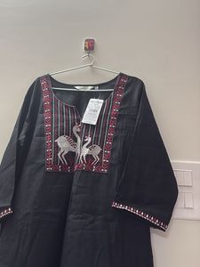 Black Kurta with Deer Embroidery