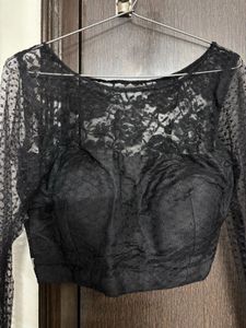 BLACK PADDED NET BLOUSE