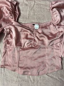 Satin Ruched Puff Sleeve Top