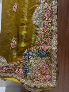Exquisite Olive Green Embroidered Saree