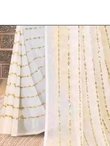 Elegant White Sequined Saree