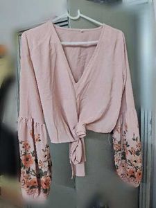 Chic Pink Floral Sleeve Wrap Top