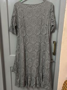 Gray Lace Ruffle Hem Dress
