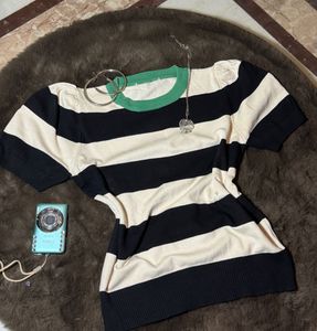 Vintage Striped Puff Sleeve Top