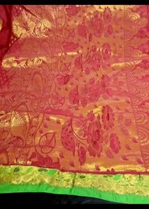 Vibrant Redpattu Saree with Gold Border