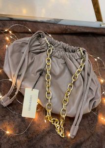 Chic Ruched Clutch with Gold Chain