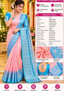 Elegant Pink &amp; Blue Silk Saree