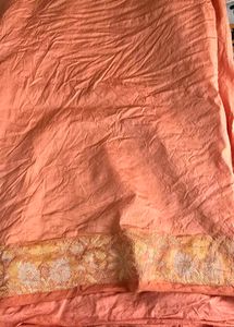 Elegant Peach Silk Saree with Gold Border
