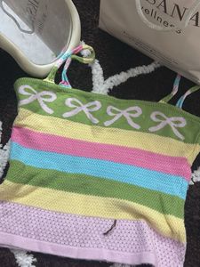Striped Knit Camisole with Bows