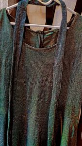 Zudio grey shimmery party wear dress with belt