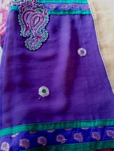 Elegant Purple yellow Embroidered Saree