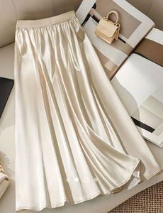 Elegant Satin Midi Skirt with Bow Detail
