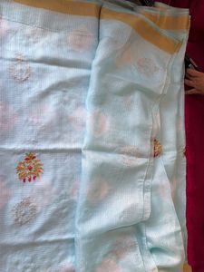Sky Blue Saree with Embroidered Border