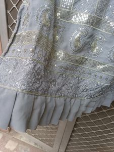 Grey Kurti With Plazo And Dupatta Flaw Less