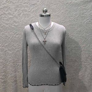 H&M Ribbed Grey Long Sleeve Top