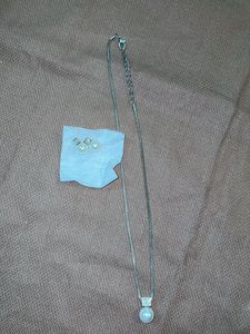 Pearl &amp; CZ Necklace and Earring Set