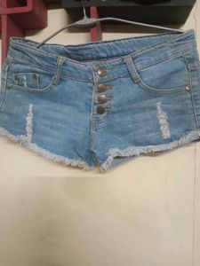 Distressed Denim Button-Fly Shorts