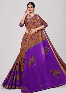 Elegant Brown & Purple Saree