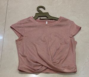 Rose sparkly Twist-Knot Short Sleeve Top