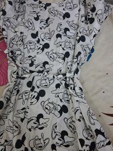 Mickey Mouse Print White Dress