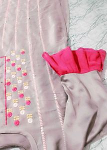 Grey Kurta with Pink Embroidery