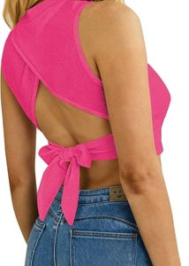 Vibrant Pink Ribbed Mock Neck Crop Top
